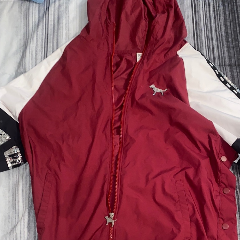 PINK Victoria's Secret Red and White Jacket with Sequin Detail